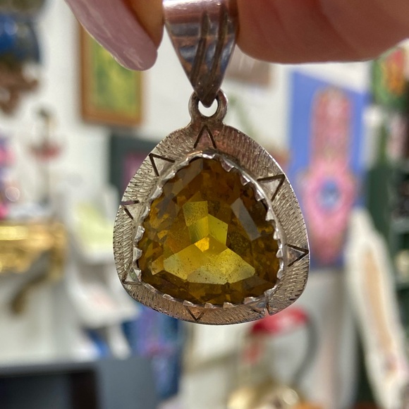 Giant Citrine Sterling Silver Necklace Enhancer Pendant Mexico 925 EUC - Picture 5 of 8